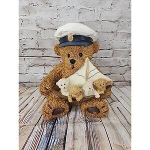 Vintage Young’s Adorable Navy Sailor Teddy Bear With Small Boat 10.5” Resin